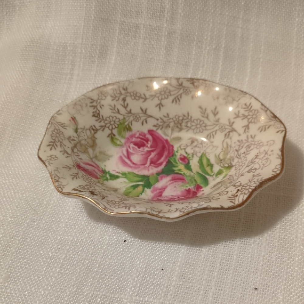 Floral Porcelain Saucer with Pink Roses